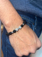 Pulsera negra y plateada hombre