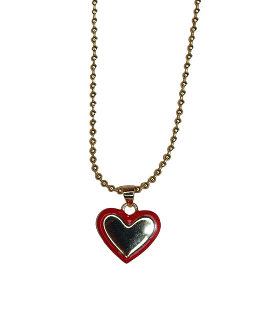 Heart necklace gold and red