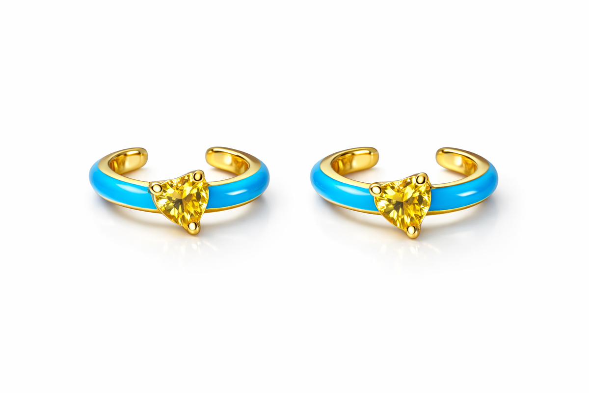 Ear cuff azul y amarillo