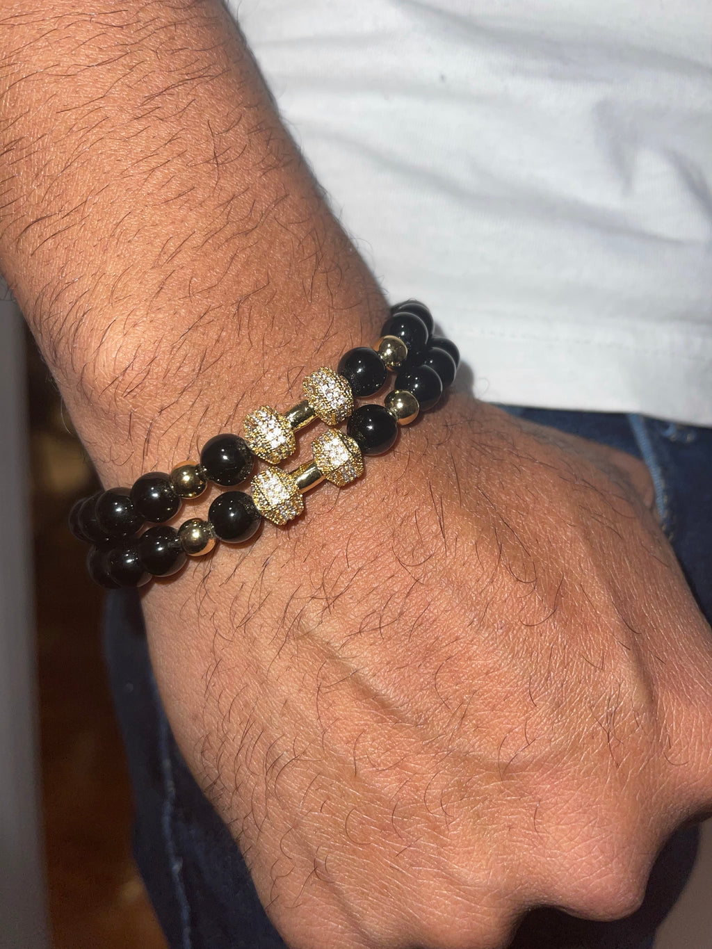 Pulsera negra y plateada hombre